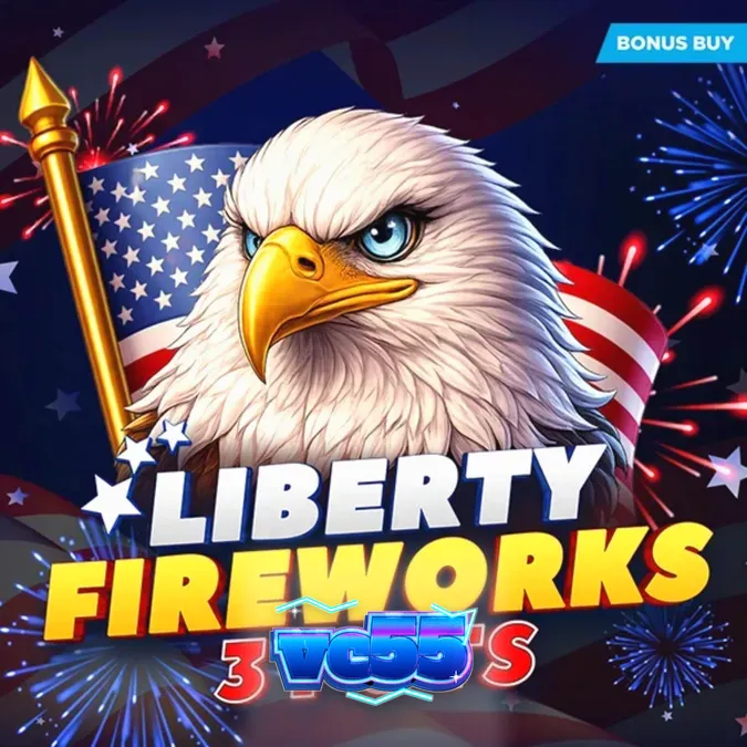 Tampilan visual slot Liberty Fireworks 3 Pots dengan tema kembang api dan simbol patriotik
