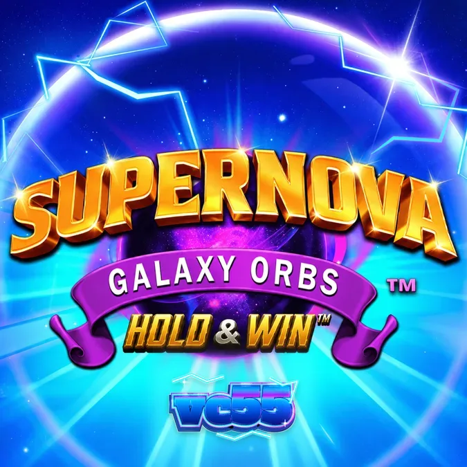 Tampilan visual slot Supernova Galaxy Orbs dengan latar belakang galaksi dan simbol orb.
