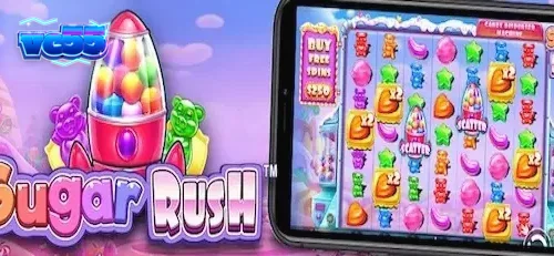 Tampilan visual slot Sugar Rush dengan tema permen yang penuh warna